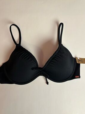 PINK Victoria's Secret Black Padded Bikini Top with Gathered Edge Accent